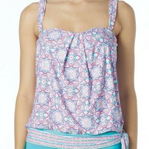 Coco Reef Geometric Multi Blouson Tankini Medallion Banded Side Tie